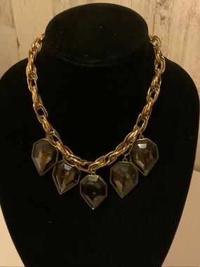 Gold Chain Necklace with Smoky Crystal Pendants